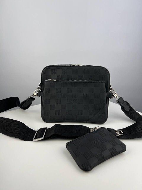 Мужская сумка кросс боди Louis Vuitton 3в1 с ключницей черная Сумка Луи Виттон Cap-153 фото