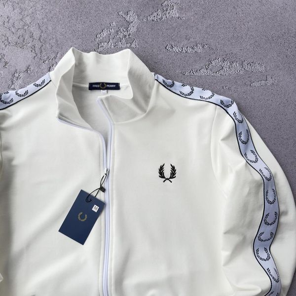 Чоловіча олімпійка Fred Perry з лампасами молочна Кофта Фред Пері на блискавці без капюшона Хар-526 фото