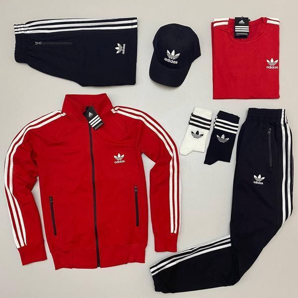 Чоловічий набір Adidas 6в1 білий з чорним Набор Адідас Кофта Штани Шорти Футболка Кепка Мой-164 фото
