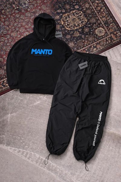 Мужской спортивный костюм Manto Gym черный с капюшоном Комплект Худи Штаны плащевка Манто Джим Ads-438 фото