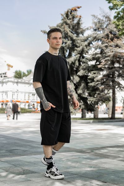 Чоловічий літній костюм оверсайз футболки та шорти чорний Intr-1620738516 фото