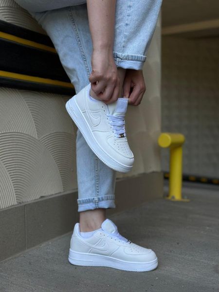 Мужские кроссовки Nike Air Force Low кожаные белые Найк Аир Форс весенние Arm-NAF1 (коп3) фото