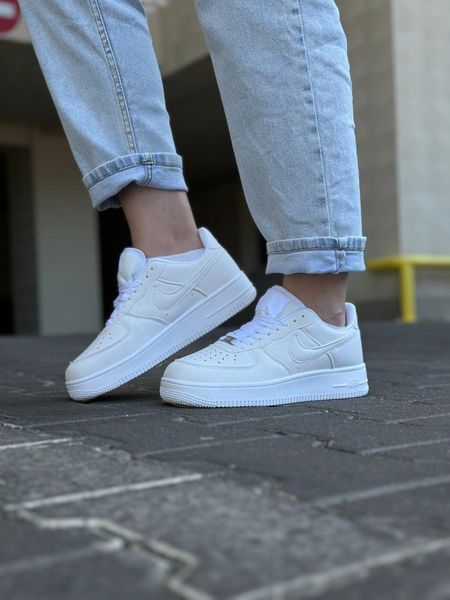 Мужские кроссовки Nike Air Force Low кожаные белые Найк Аир Форс весенние Arm-NAF1 (коп3) фото