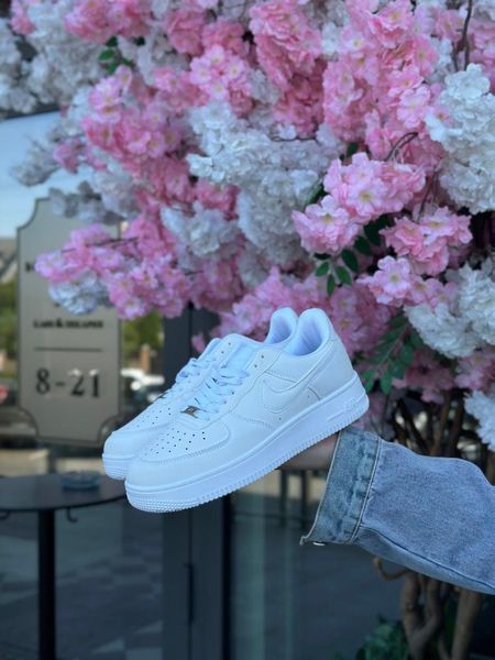 Мужские кроссовки Nike Air Force Low кожаные белые Найк Аир Форс весенние Arm-NAF1 (коп3) фото
