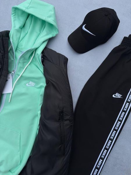 Чоловічий спортивний костюм Nike м'ятний з лампасами Комплект Найк Жилетка Кепка Хар-603 фото