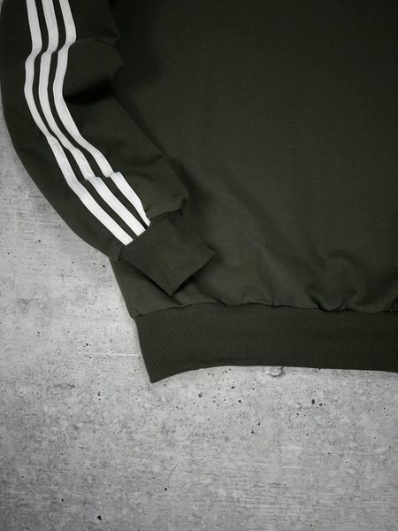 Чоловічий світшот Adidas з лампасами хакі Кофта Адідас без капюшона Хар-591 1 фото