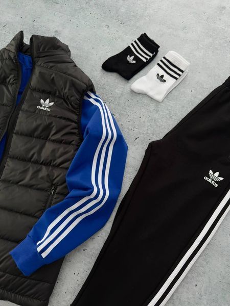 Чоловічий костюм Adidas 3в1 синій з чорним Комплект Адідас Кофта на змійці Штани Жилетка Мой-156 фото