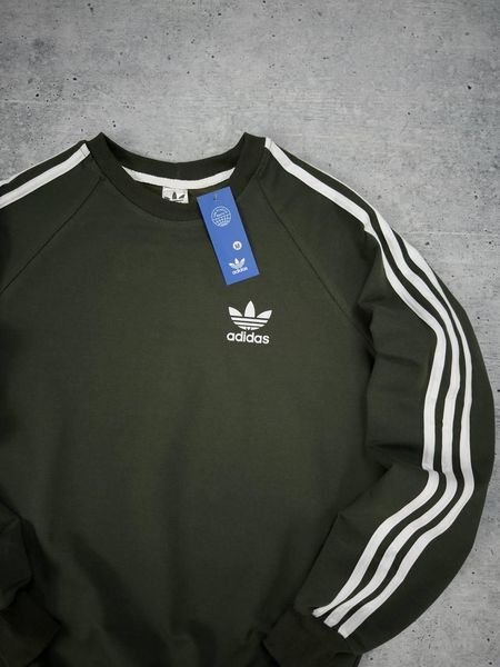 Чоловічий світшот Adidas з лампасами хакі Кофта Адідас без капюшона Хар-591 1 фото