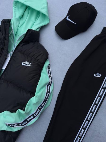 Чоловічий спортивний костюм Nike м'ятний з лампасами Комплект Найк Жилетка Кепка Хар-603 фото