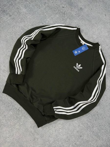 Чоловічий світшот Adidas з лампасами хакі Кофта Адідас без капюшона Хар-591 1 фото