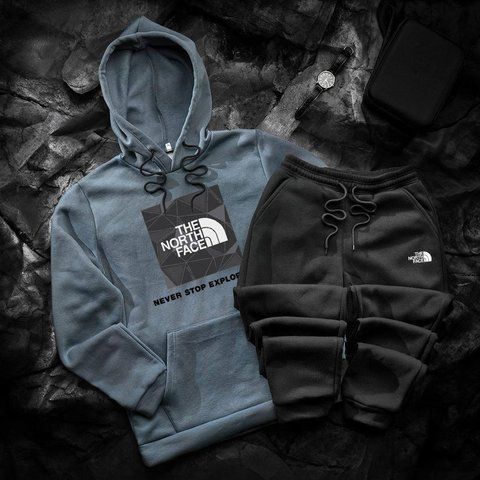 Мужской зимний спортивный костюм The North Face серо-черный Комплект ТНФ Худи Штаны Hot-13 фото