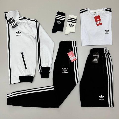 Мужской набор Adidas 5в1 черный с белым Набор Адидас Олимпийка Штаны Шорты Футболка Мой-54 фото