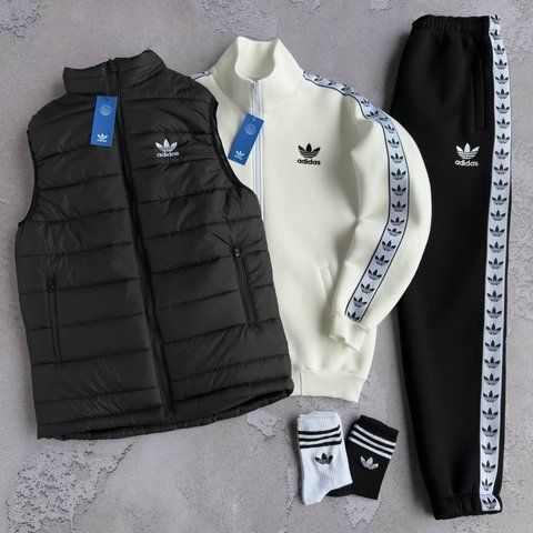 Мужской зимний спортивный костюм Adidas 3в1 белый Набор Адидас Костюм Жилетка без капюшона Хар-705 фото