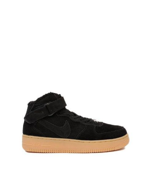 Мужские зимние кроссовки Nike Air Force 1 черные с бежевым с мехом замшевые Найк Аир Форс Pow-NK111 фото