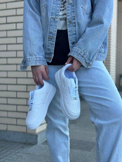 Мужские кроссовки Nike Air Force Low кожаные белые Найк Аир Форс весенние Arm-NAF1 (коп3) фото