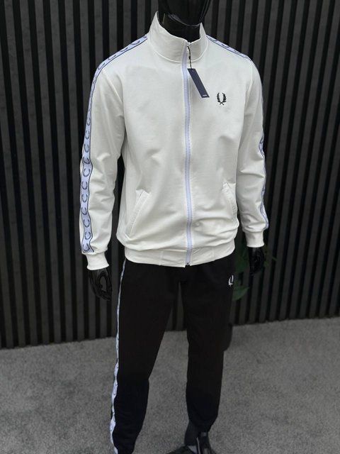 Мужской костюм Fred Perry с лампасами молочный Комплект Фред Перри Кофта Штаны Хар-525 фото