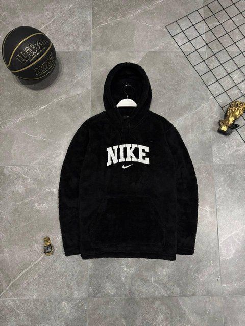 Мужское зимнее худи Nike плюшевое коричневое Кофта тедди Найк с капюшоном Моло-63KK фото