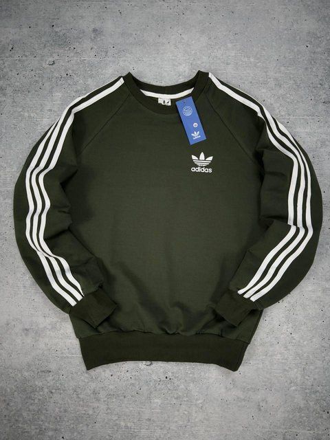 Мужской свитшот Adidas с лампасами хаки Кофта Адидас без капюшона Хар-591 1 фото