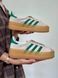 Женские кроссовки Adidas Gazelle на платформе замшевые бежевые с зелёным Адидас Газели Arm-Gazz_03456 фото 2