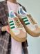 Женские кроссовки Adidas Gazelle на платформе замшевые бежевые с зелёным Адидас Газели Arm-Gazz_03456 фото 5