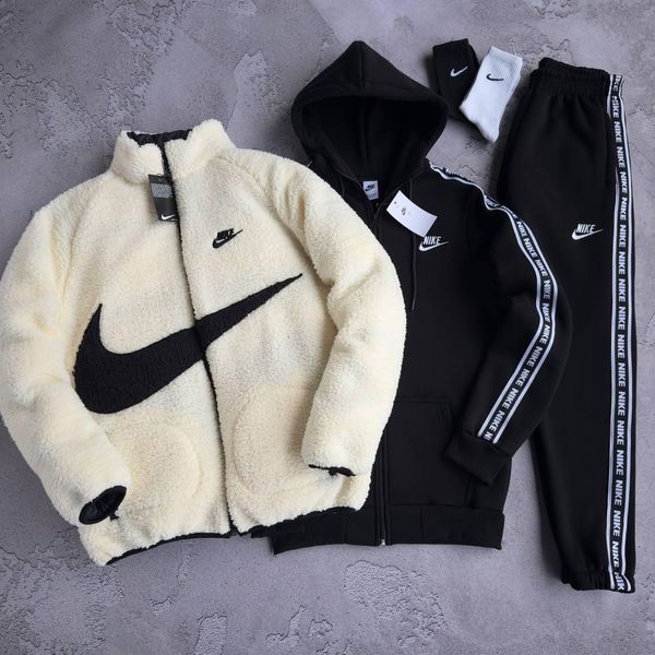Мужской спортивный костюм Nike 3в1 белый Комплект Найк Худи Штаны Куртка Хар-717 фото