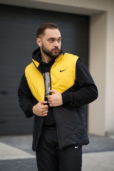 Мужская жилетка Nike без капюшона черная с желтым Безрукавка Найк весенняя осенняя Intr-1620128819 фото