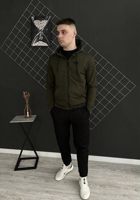 Мужской спортивный костюм The North Face черный с хаки Комплект ТНФ Худи Штаны Rap-RD115/RD119 фото