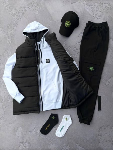 Мужской костюм Stone Island с патчем белый Комплект Стон Айленд Жилетка Кепка Хар-561 фото