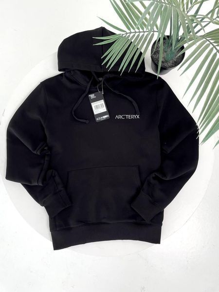 Мужское зимнее худи Arcteryx на микрофлисе черное Кофта Арктерикс с капюшоном Гла-135 фото