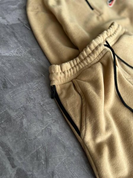 Мужской зимний спортивный костюм Nike оверсайз бежевый Комплект Найк без капюшона плюшевый Моло-7R-3 фото