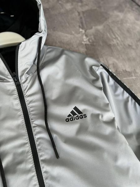 Чоловіча ветровка Adidas сіра з капюшоном Куртка Адідас з плащової тканини демісезонна Моло-Nik46 фото