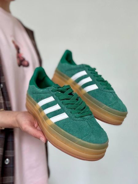 Женские кроссовки Adidas Gazelle на платформе замшевые зелёные Адидас Газели Arm-Gazz_0384 фото