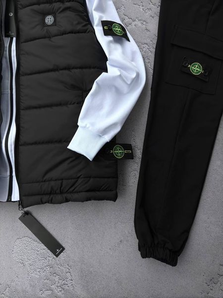 Мужской костюм Stone Island с патчем белый Комплект Стон Айленд Жилетка Кепка Хар-561 фото