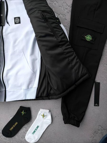 Мужской костюм Stone Island с патчем белый Комплект Стон Айленд Жилетка Кепка Хар-561 фото