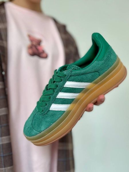 Женские кроссовки Adidas Gazelle на платформе замшевые зелёные Адидас Газели Arm-Gazz_0384 фото