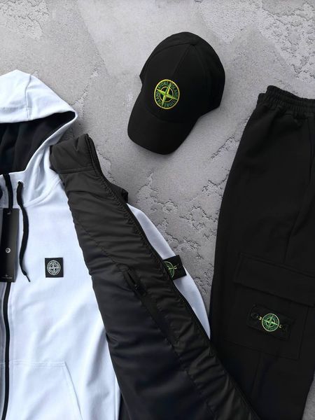 Мужской костюм Stone Island с патчем белый Комплект Стон Айленд Жилетка Кепка Хар-561 фото
