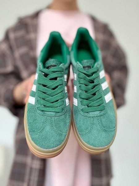 Женские кроссовки Adidas Gazelle на платформе замшевые зелёные Адидас Газели Arm-Gazz_0384 фото