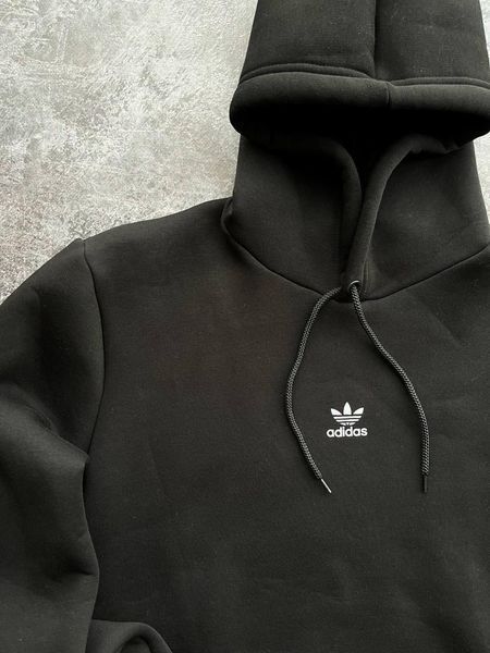 Чоловіче зимове худі Adidas чорне з капюшоном Кофта Адідас на флісі Pav-194 фото