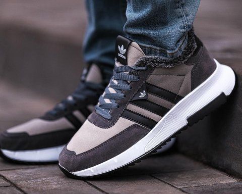 Мужские зимние кроссовки Adidas замшевые коричневые Адидас утепленные с мехом Arm-Ads_0015 фото
