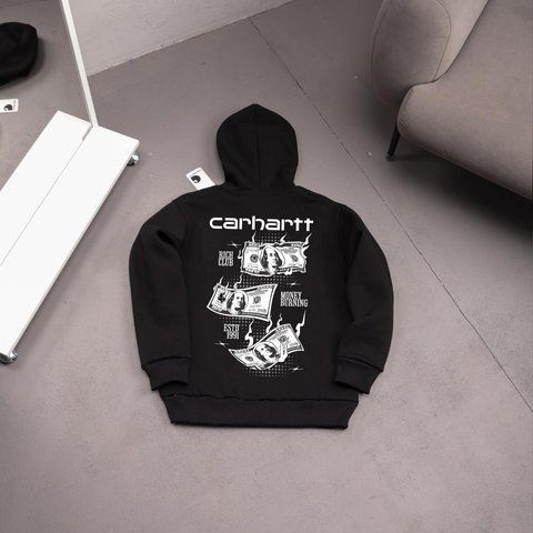 Мужское зимнее худи Carhartt с капюшоном черное Толстовка Кархарт Ads-484 фото