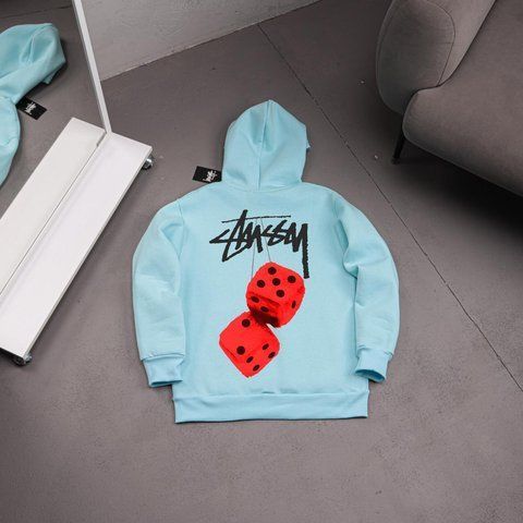 Мужское зимнее худи Stussy с капюшоном голубое Толстовка Стусси Ads-493 фото