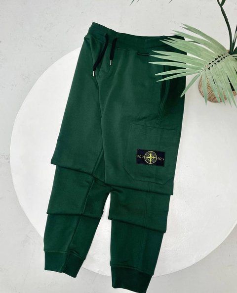 Мужские спортивные штаны Stone Island зеленые Брюки Стон Айленд хлопковые Гла-169 фото