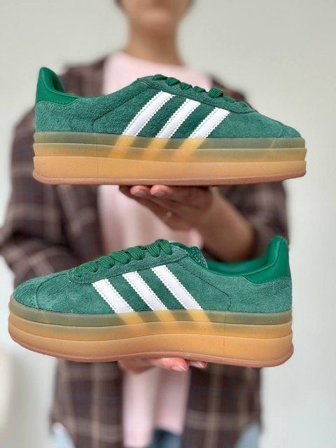 Женские кроссовки Adidas Gazelle на платформе замшевые зелёные Адидас Газели Arm-Gazz_0384 фото