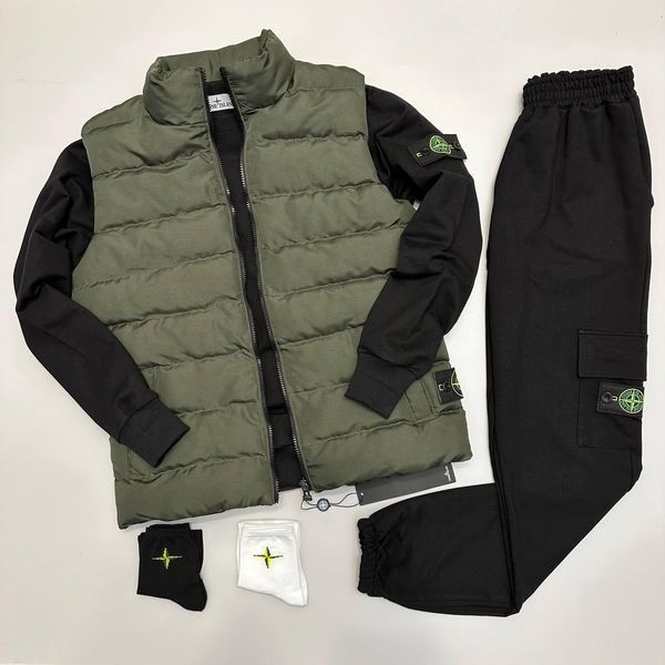 Чоловічий спортивний костюм Stone Island без капюшона чорний Комплект Стон Айленд Світшот Штани Хар-117 фото
