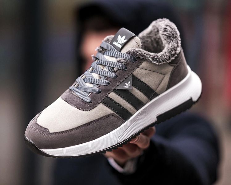 Мужские зимние кроссовки Adidas замшевые коричневые Адидас утепленные с мехом Arm-Ads_0015 фото