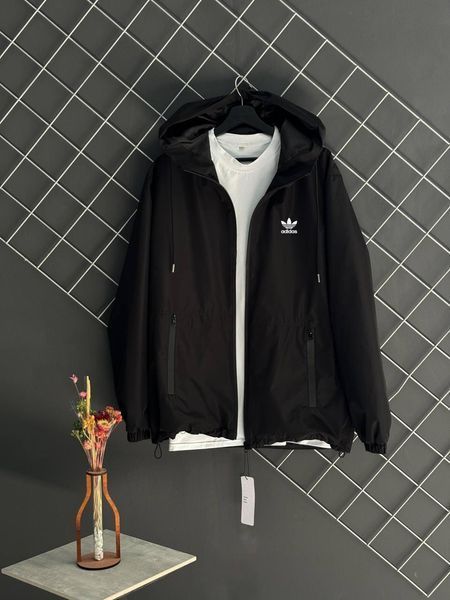 Чоловіча вітрівка Adidas з капюшоном чорна Куртка Адідас з плащової тканини Rap-RD388 фото