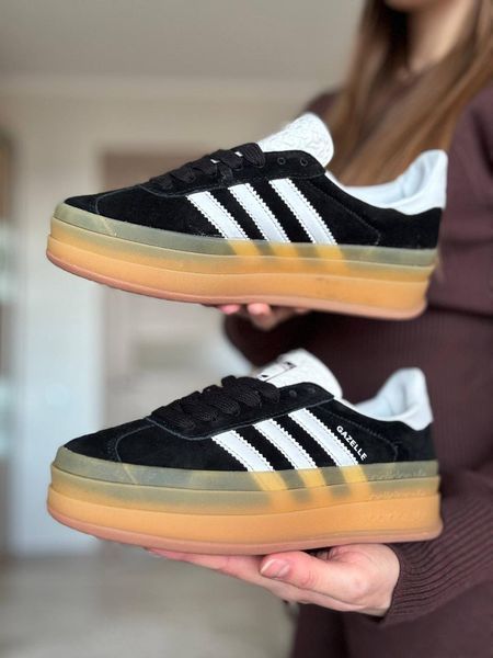 Женские кроссовки Adidas Gazelle на платформе замшевые чёрные Адидас Газели Arm-Gaz_0284 фото
