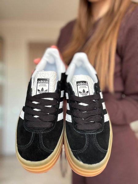 Женские кроссовки Adidas Gazelle на платформе замшевые чёрные Адидас Газели Arm-Gaz_0284 фото