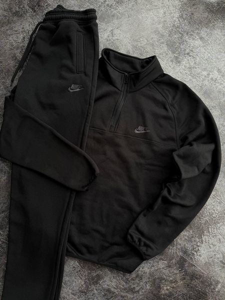Мужской зимний спортивный костюм Nike черный Комплект Найк на флисе без капюшона Pav-31 фото