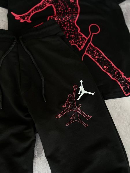 Мужской летний костюм Jordan Футболка Штаны черный с красным Комплект Джордан Моло-11-450 фото